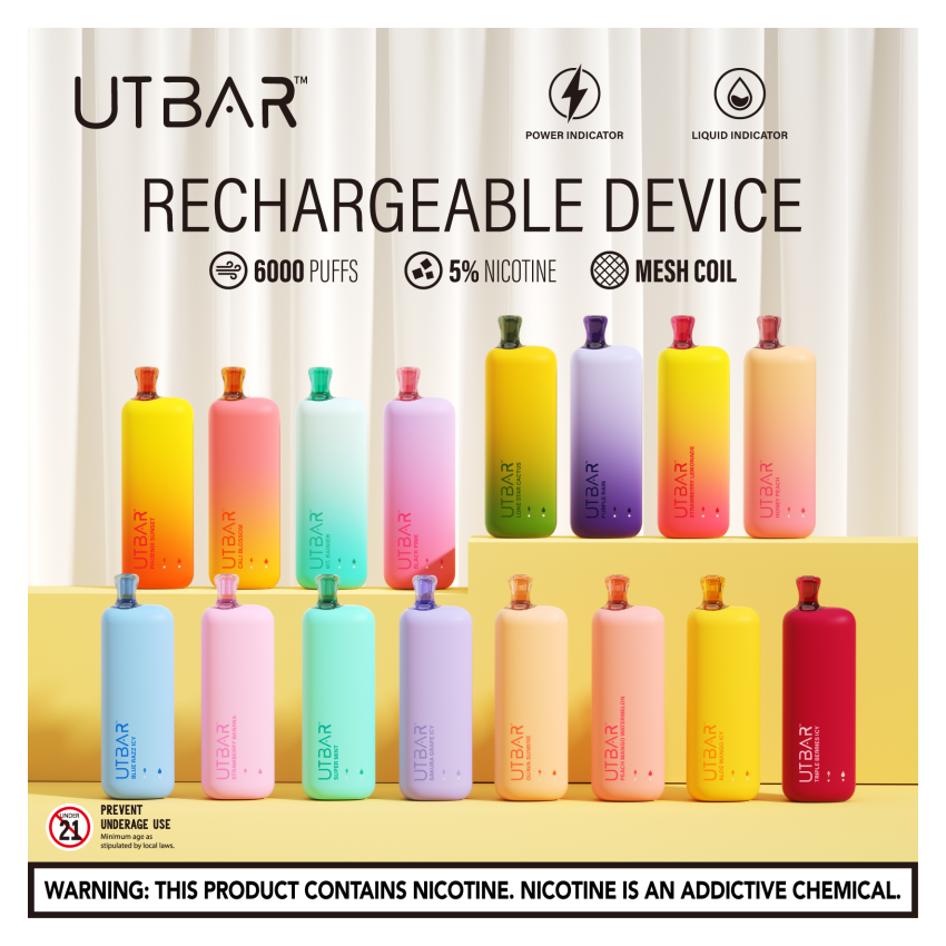 UTBAR DISPOSABLE VAPE 6000 PUFFS 5% 10 CT